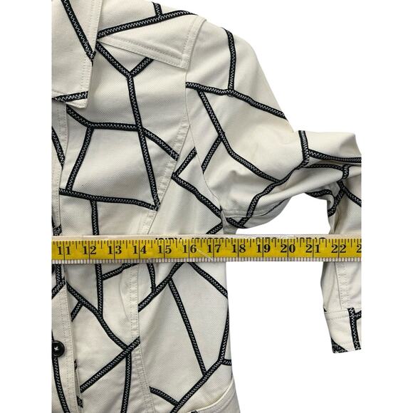 Perse Abstract Print Jacket Ivory Black Button Down 3/4 Sleeve Blazer Size 8 - Picture 11 of 16